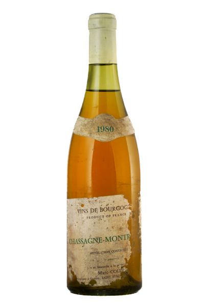 Picture of 1980 Domaine Marc Colin Chassagne-Montrachet, Very damaged labels, excellent fill and colour