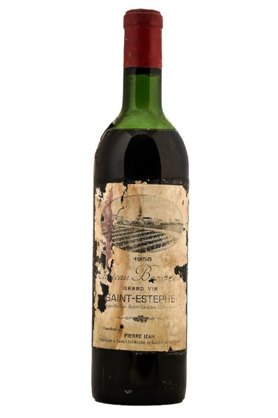 Picture of 1958 Château Beausejour, Grand Cru Saint Estèphe, Mid shoulder, damaged label